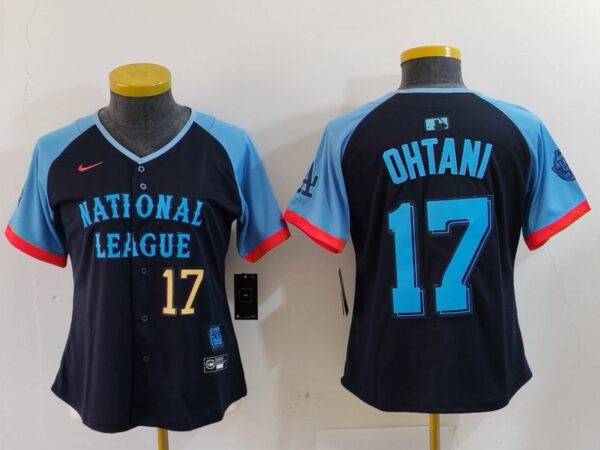 Women's National League #17 Shohei Ohtani Navy 2024 All-Star Limited Stitched Baseball Jersey(Run Small)