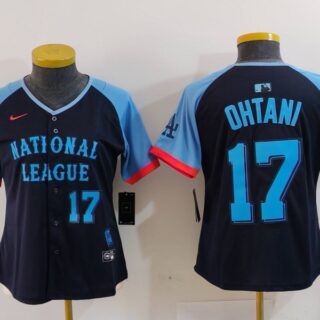 Women's National League #17 Shohei Ohtani Navy 2024 All-Star Limited Stitched Baseball Jersey(Run Small)