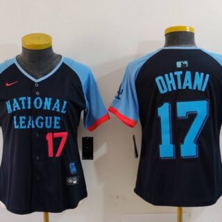 Women's National League #17 Shohei Ohtani Navy 2024 All-Star Limited Stitched Baseball Jersey(Run Small)