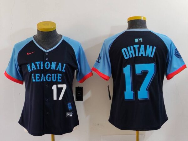 Women's National League #17 Shohei Ohtani Navy 2024 All-Star Limited Stitched Baseball Jersey(Run Small)