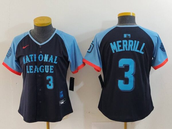 Women's National League #3 Jackson Merrill Navy 2024 All-Star Limited Stitched Baseball Jersey(Run Small)