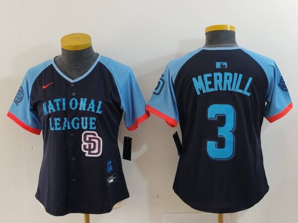 Women's National League #3 Jackson Merrill Navy 2024 All-Star Limited Stitched Baseball Jersey(Run Small)