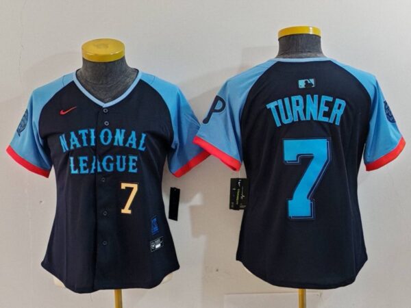 Women's National League #7 Trea Turner Navy 2024 All-Star Limited Stitched Baseball Jersey(Run Small)