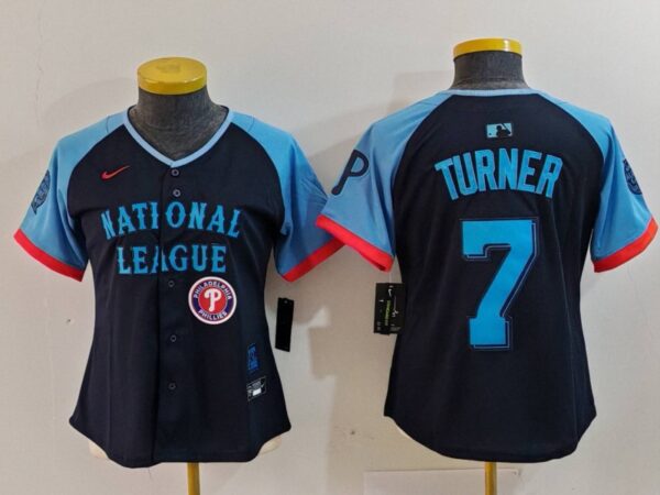 Women's National League #7 Trea Turner Navy 2024 All-Star Limited Stitched Baseball Jersey(Run Small)