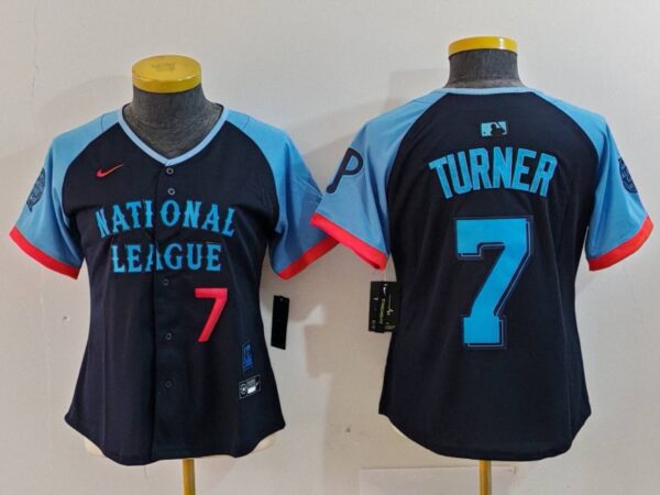 Women's National League #7 Trea Turner Navy 2024 All-Star Limited Stitched Baseball Jersey(Run Small)
