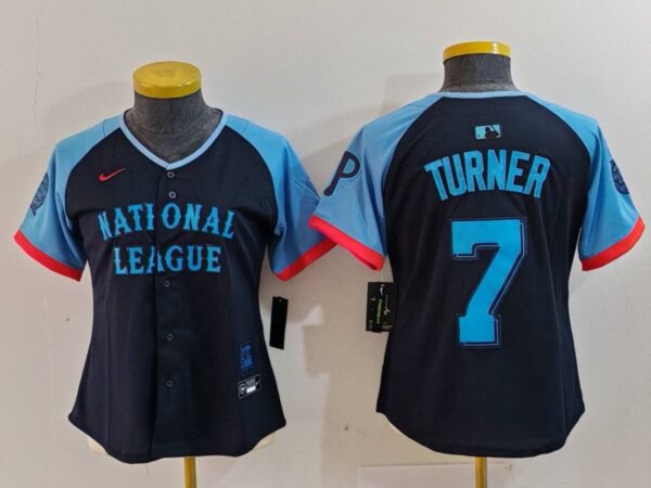 Women's National League #7 Trea Turner Navy 2024 All-Star Limited Stitched Baseball Jersey(Run Small)