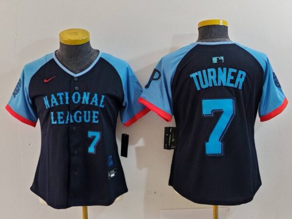 Women's National League #7 Trea Turner Navy 2024 All-Star Limited Stitched Baseball Jersey(Run Small)
