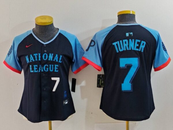 Women's National League #7 Trea Turner Navy 2024 All-Star Limited Stitched Baseball Jersey(Run Small)