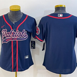 Women's New England Patriots Blank Navy With Patch Cool Base Stitched Baseball Jersey(Run Small)