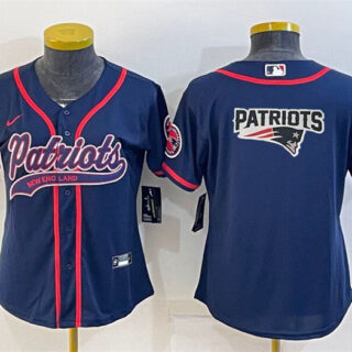 Women's New England Patriots Navy Team Big Logo With Patch Cool Base Stitched Baseball Jersey(Run Small)