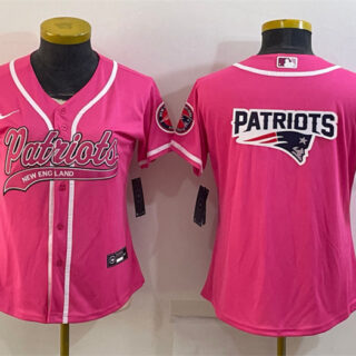 Women's New England Patriots Pink Team Big Logo With Patch Cool Base Stitched Baseball Jersey(Run Small)
