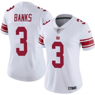 Women's New York Giants #3 Deonte Banks White Vapor Stitched Jersey(Run Small)