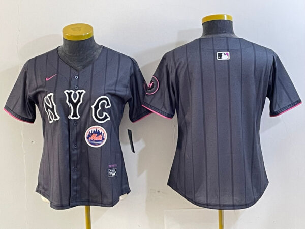 Women's New York Mets Team Big Logo Graphite 2024 City Connect Limited Stitched Baseball Jersey
