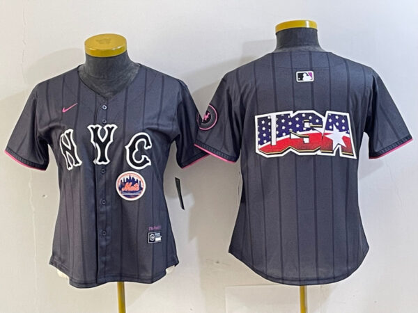 Women's New York Mets Team Big Logo Graphite 2024 City Connect Limited Stitched Baseball Jersey