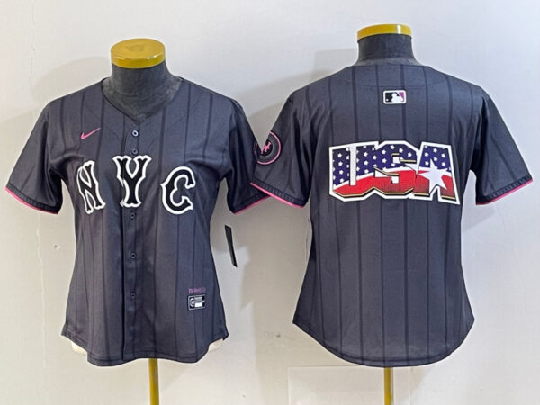 Women's New York Mets Team Big Logo Graphite 2024 City Connect Limited Stitched Baseball Jersey