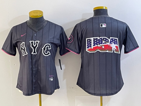 Women's New York Mets Team Big Logo Graphite 2024 City Connect Limited Stitched Baseball Jersey(Run Small)