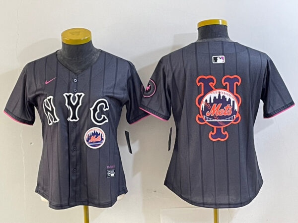 Women's New York Mets Team Big Logo Graphite 2024 City Connect Limited Stitched Baseball Jersey