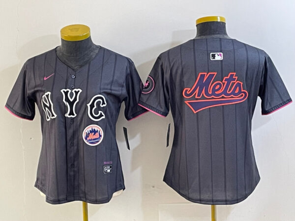 Women's New York Mets Team Big Logo Graphite 2024 City Connect Limited Stitched Baseball Jersey