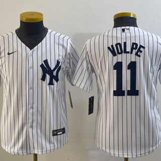 Women's New York Yankees #11 Anthony Volpe White Cool Base Stitched Jersey(Run Small)