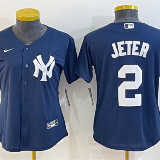 Women's New York Yankees #2 Derek Jeter Navy Stitched Baseball Jersey(Run Small)