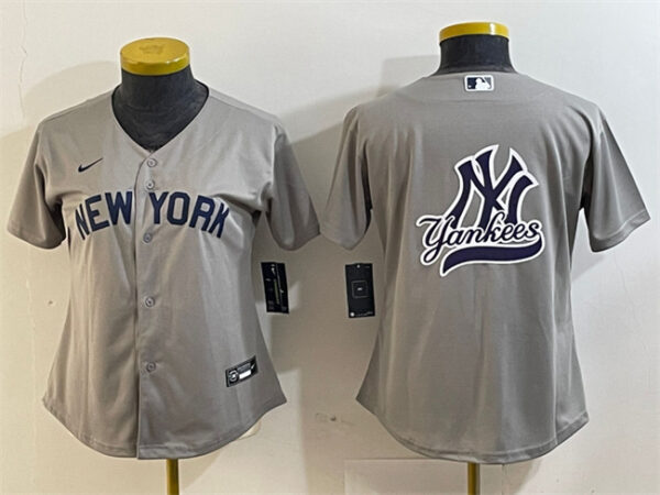 Women's New York Yankees Gray Team Big Logo Cool Base Stitched Jersey(Run Small)