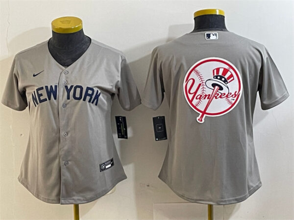 Women's New York Yankees Gray Team Big Logo Cool Base Stitched Jersey(Run Small)
