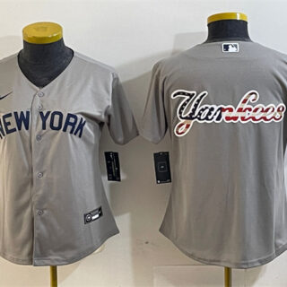 Women's New York Yankees Gray Team Big Logo Cool Base Stitched Jersey(Run Small)