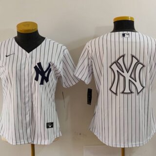 Women's New York Yankees White Team Big Logo Cool Base Stitched Jersey(Run Small)