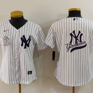 Women's New York Yankees White Team Big Logo Cool Base Stitched Jersey(Run Small)