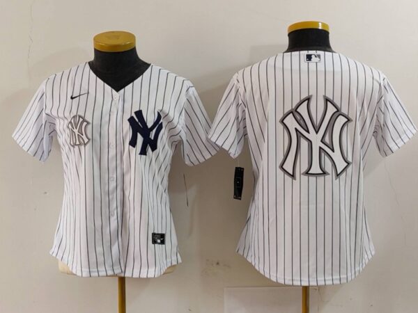 Women's New York Yankees White Team Big Logo Cool Base Stitched Jersey(Run Small)