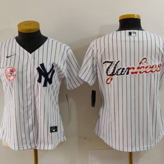 Women's New York Yankees White Team Big Logo Cool Base Stitched Jersey(Run Small)