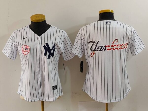 Women's New York Yankees White Team Big Logo Cool Base Stitched Jersey(Run Small)