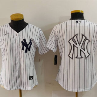 Women's New York Yankees White Team Big Logo Cool Base Stitched Jersey(Run Small)