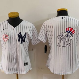 Women's New York Yankees White Team Big Logo Cool Base Stitched Jersey(Run Small)