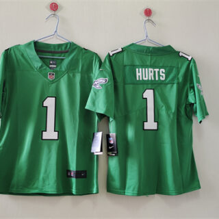Women's Philadelphia Eagles #1 Jalen Hurts Kelly Green Vapor Stitched Football Jersey(Run Small)