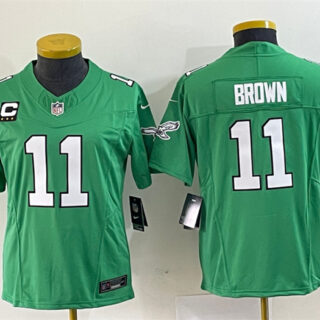 Women's Philadelphia Eagles #11 A. J. Brown Green 2023 F.U.S.E. With C Patch Stitched Football Jersey(Run Small)