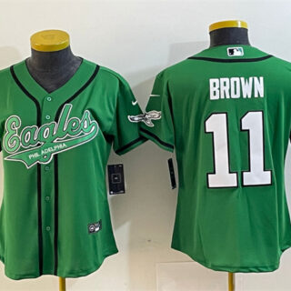 Women's Philadelphia Eagles #11 A. J. Brown Green Cool Base Stitched Baseball Jersey(Run Small)