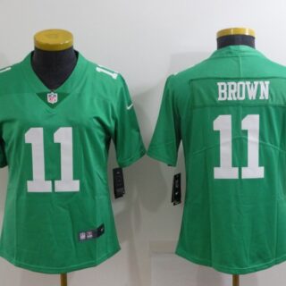 Women's Philadelphia Eagles #11 A. J. Brown Green Vapor Untouchable Limited Stitched Football Jersey(Run Small)