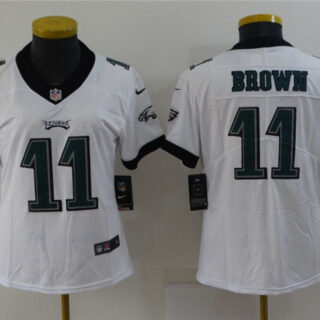 Women's Philadelphia Eagles #11 A. J. Brown White Vapor Stitched Football Jersey(Run Small)
