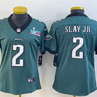 Women's Philadelphia Eagles #2 Darius Slay Jr. Green Super Bowl LVII PatchVapor Untouchable Limited Stitched Football Jersey(Run Small)