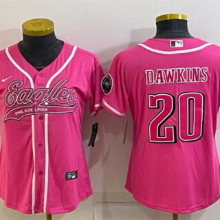 Women's Philadelphia Eagles #20 Brian Dawkins Pink With Patch Cool Base Stitched Baseball Jersey(Run Small)