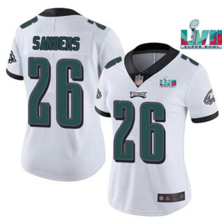 Women's Philadelphia Eagles #26 Miles Sanders White Super Bolw LVII Patch Vapor Untouchable Limited Stitched Football Jersey(Run Small)