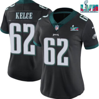 Women's Philadelphia Eagles #62 Jason Kelce Black Super Bowl LVII PatchVapor Untouchable Limited Stitched Football Jersey(Run Small)