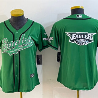 Women's Philadelphia Eagles Green Team Big Logo Cool Base Stitched Baseball Jersey(Run Small)