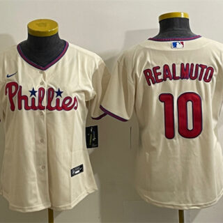 Women's Philadelphia Phillies #10 J.T. Realmuto Cream Cool Base Stitched Baseball Jersey(Run Small)