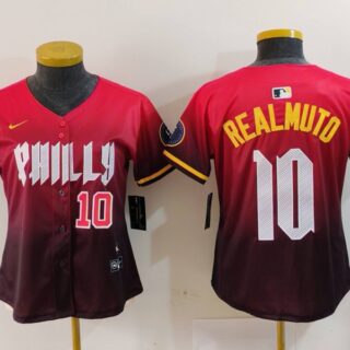 Women's Philadelphia Phillies #10 J.T. Realmuto Red 2024 City Connect Limited Stitched Baseball Jerseys