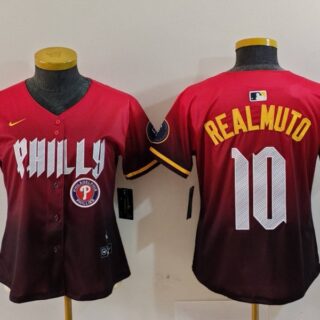 Women's Philadelphia Phillies #10 J.T. Realmuto Red 2024 City Connect Limited Stitched Baseball Jerseys