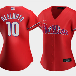 Women's Philadelphia Phillies #10 J.T. Realmuto Red Stitched Baseball Jersey(Run Small)