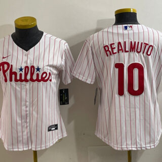 Women's Philadelphia Phillies #10 J.T. Realmuto White 2022 World Series Cool Base Stitched