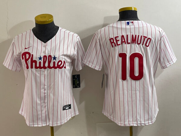 Women's Philadelphia Phillies #10 J.T. Realmuto White 2022 World Series Cool Base Stitched